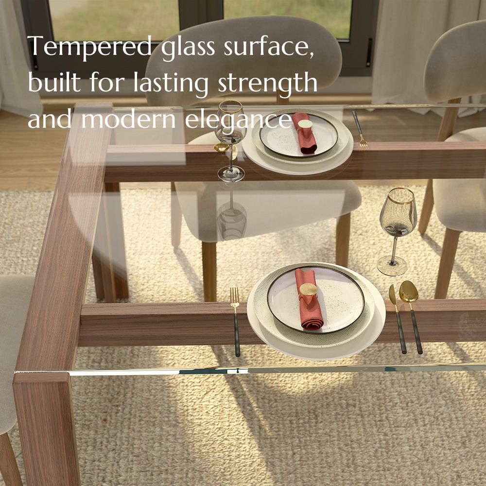 Rectangular Transparent & Walnut Glass Dining Tables