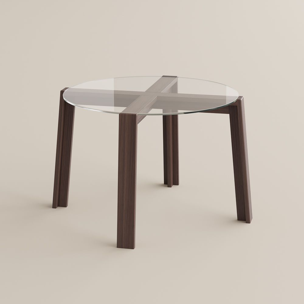 Legs Transparent & Walnut Wood & Glass Dining Tables