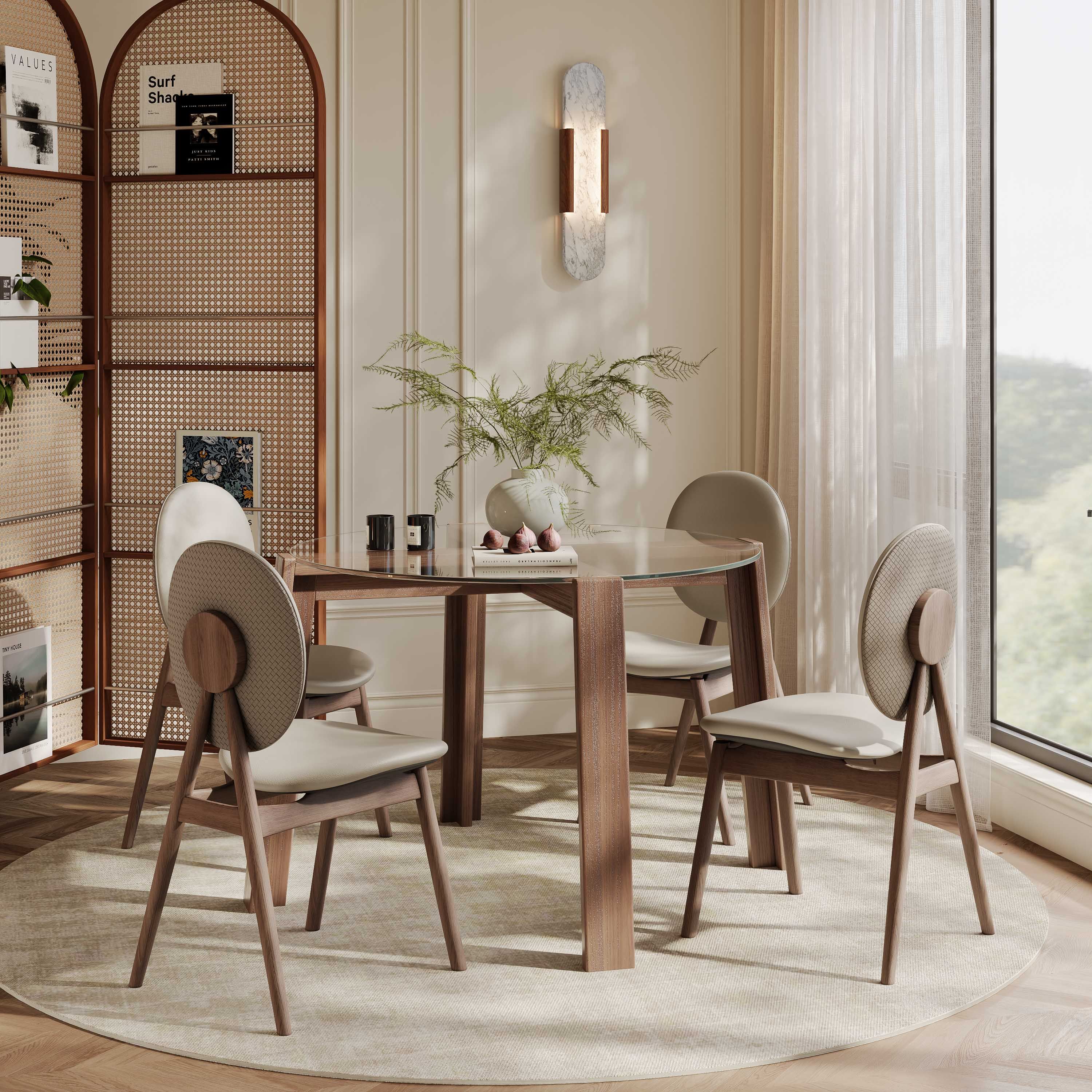 Solid Wood Transparent & Walnut Wood & Glass Dining Tables