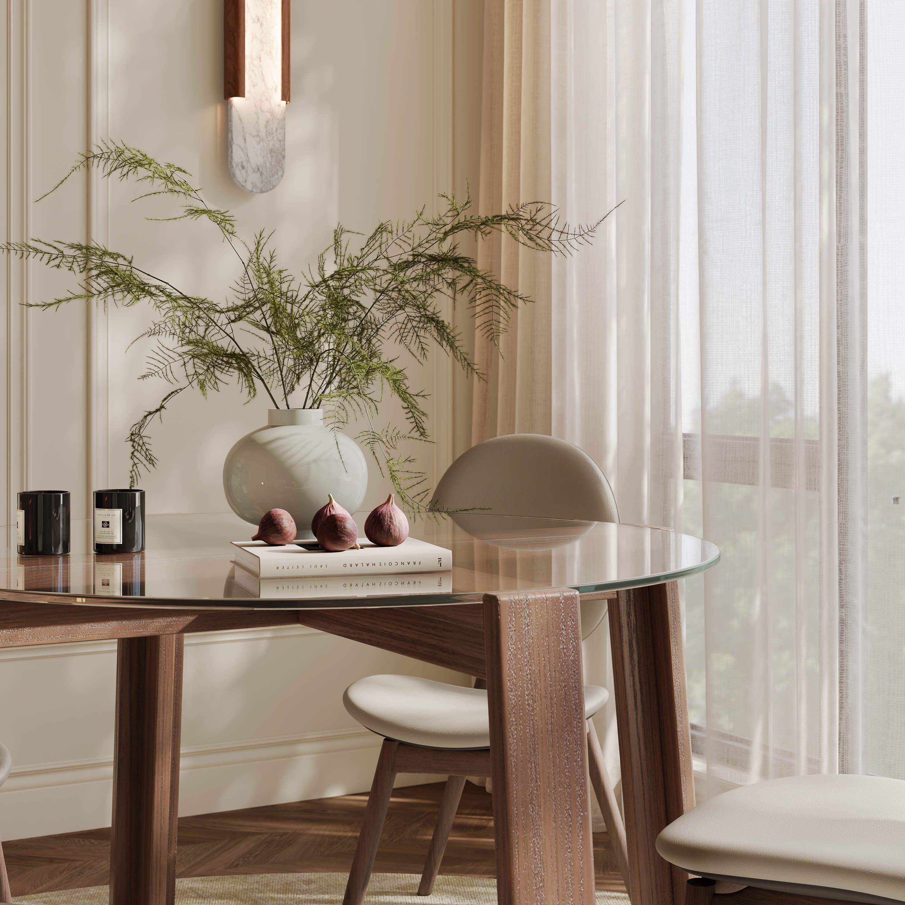 Wood Transparent & Walnut Wood & Glass Dining Tables