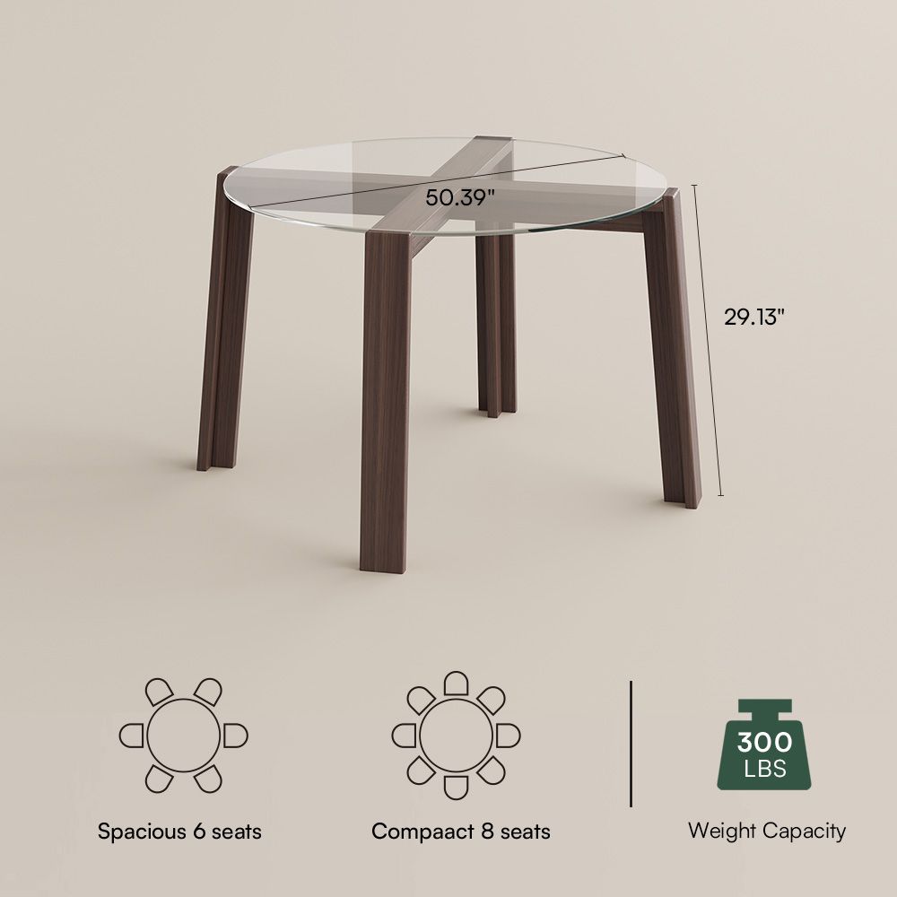Legs Transparent & Walnut Wood & Glass Dining Tables