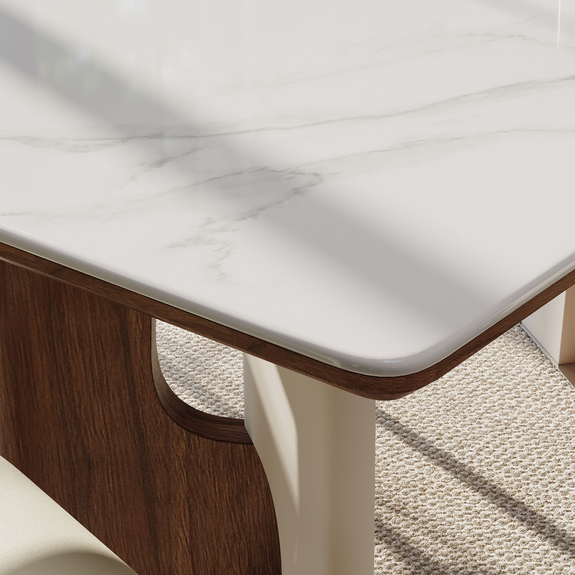Seats 6 White & Walnut mdf&stainless steel Dining Tables