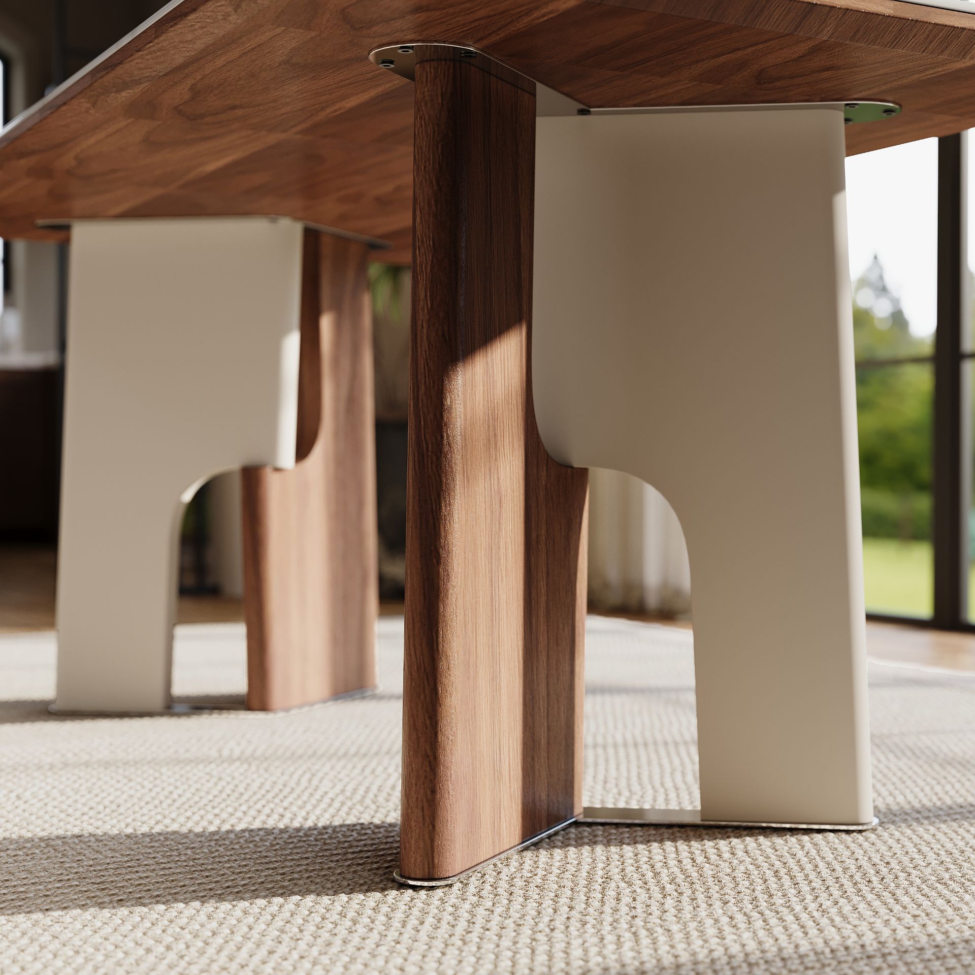 Partly Assemble White & Walnut mdf&stainless steel Dining Tables