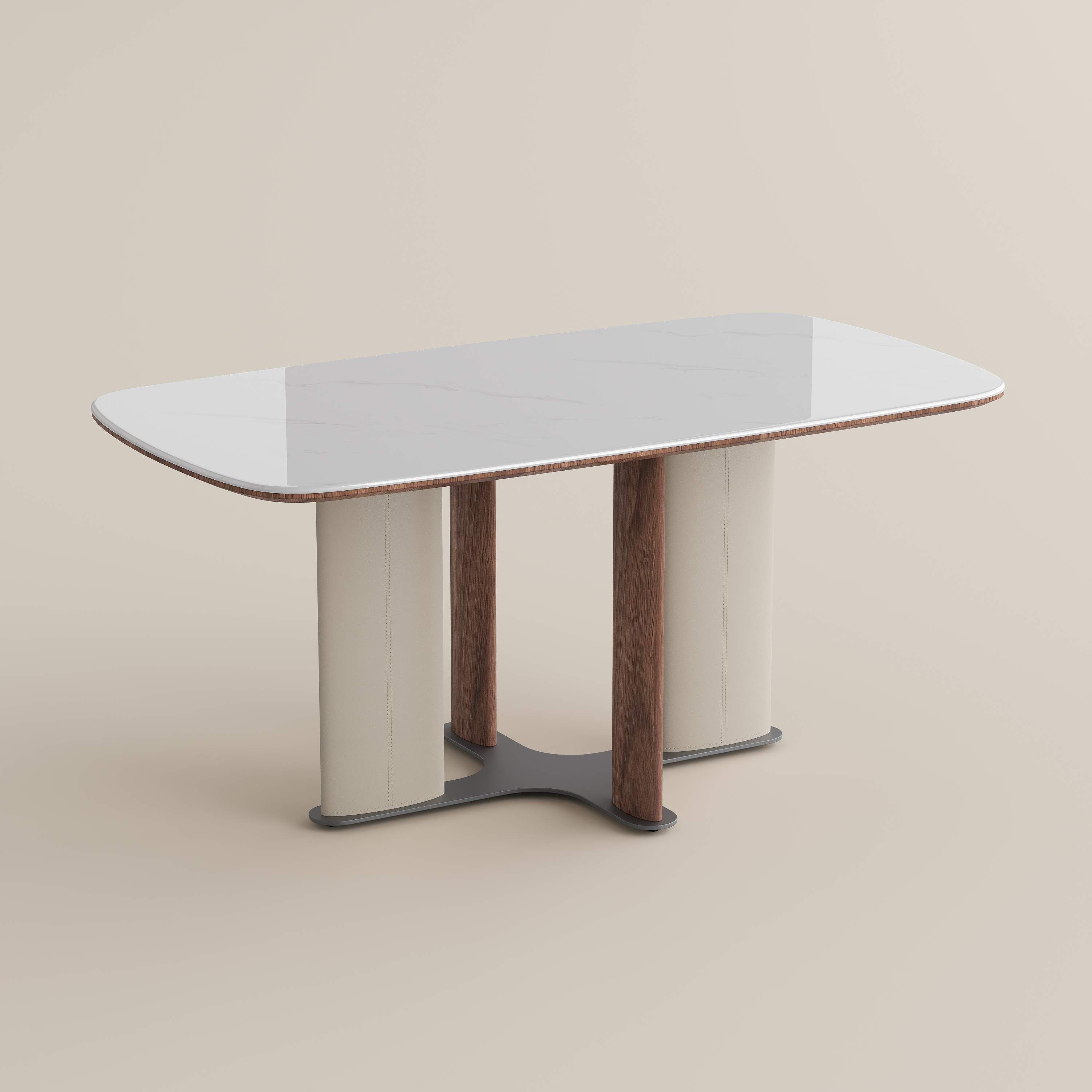 Classic White & Walnut MDF & Carbon Steel Dining Tables
