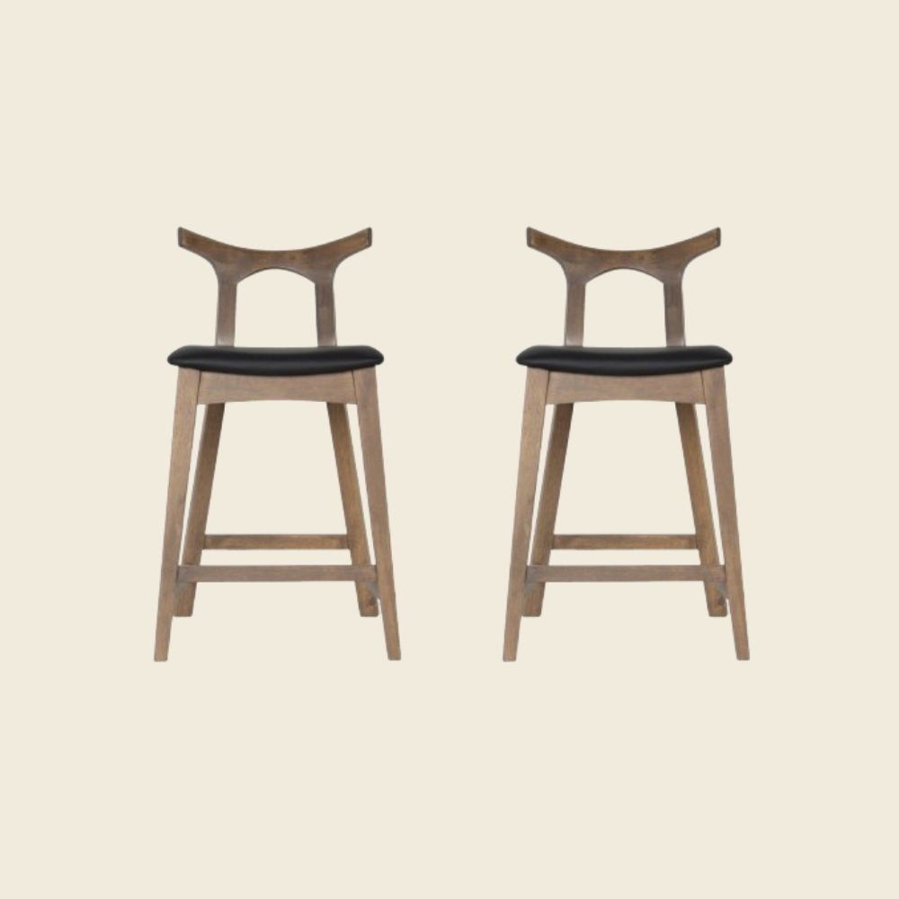 Solid Wood Black & Brown PU Leather & Solid Wood Bar Stools & Counter Stools