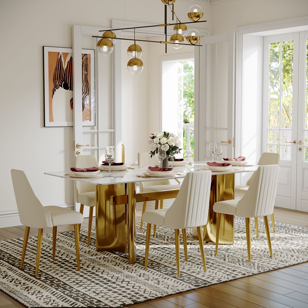 Seats 8 White Glossy Sintered Stone Dining Tables