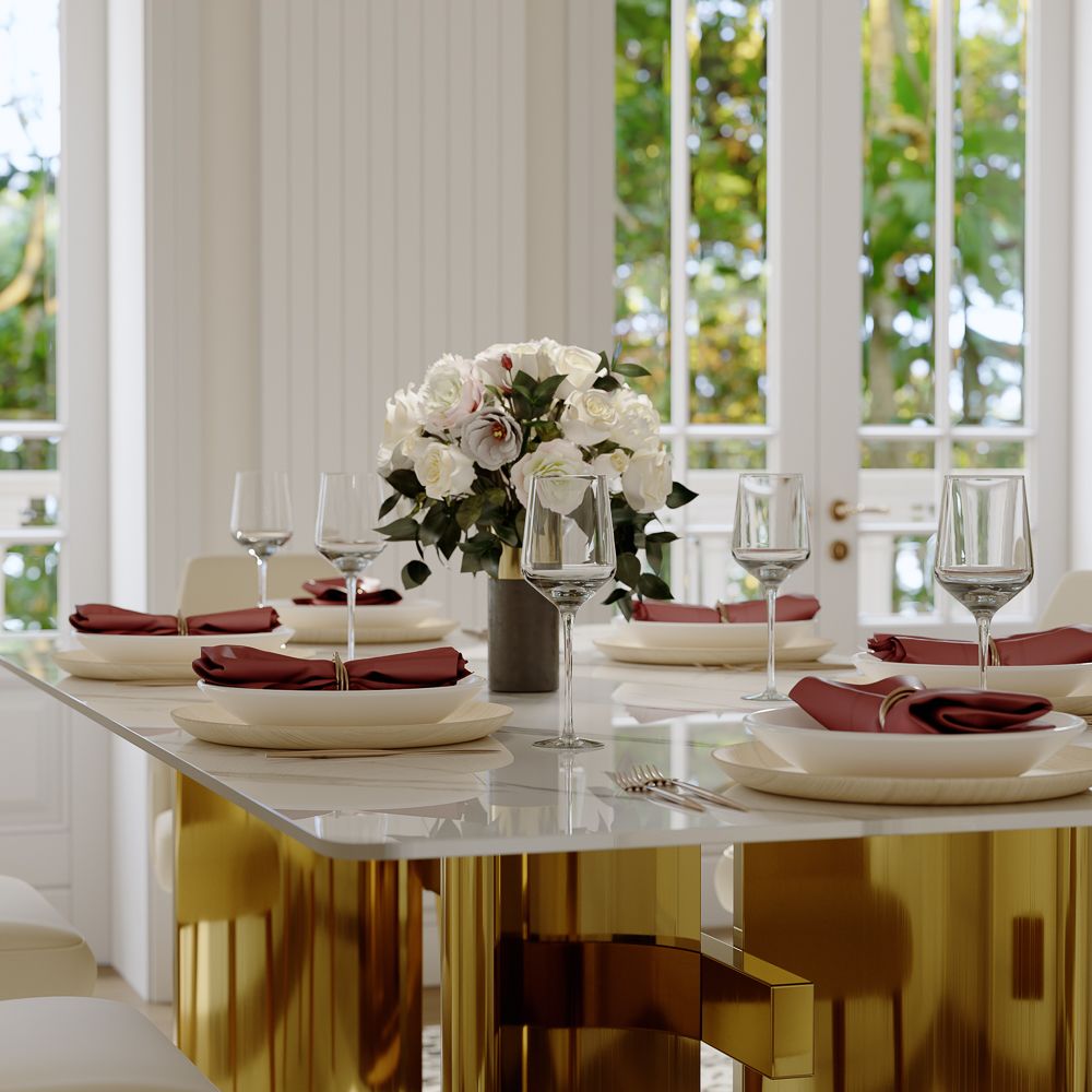 Living Room White Glossy Sintered Stone Dining Tables