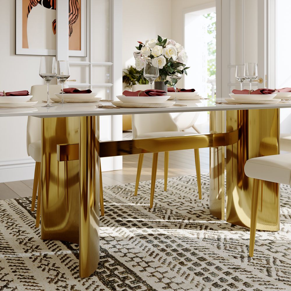 Seats 8 White Glossy Sintered Stone Dining Tables