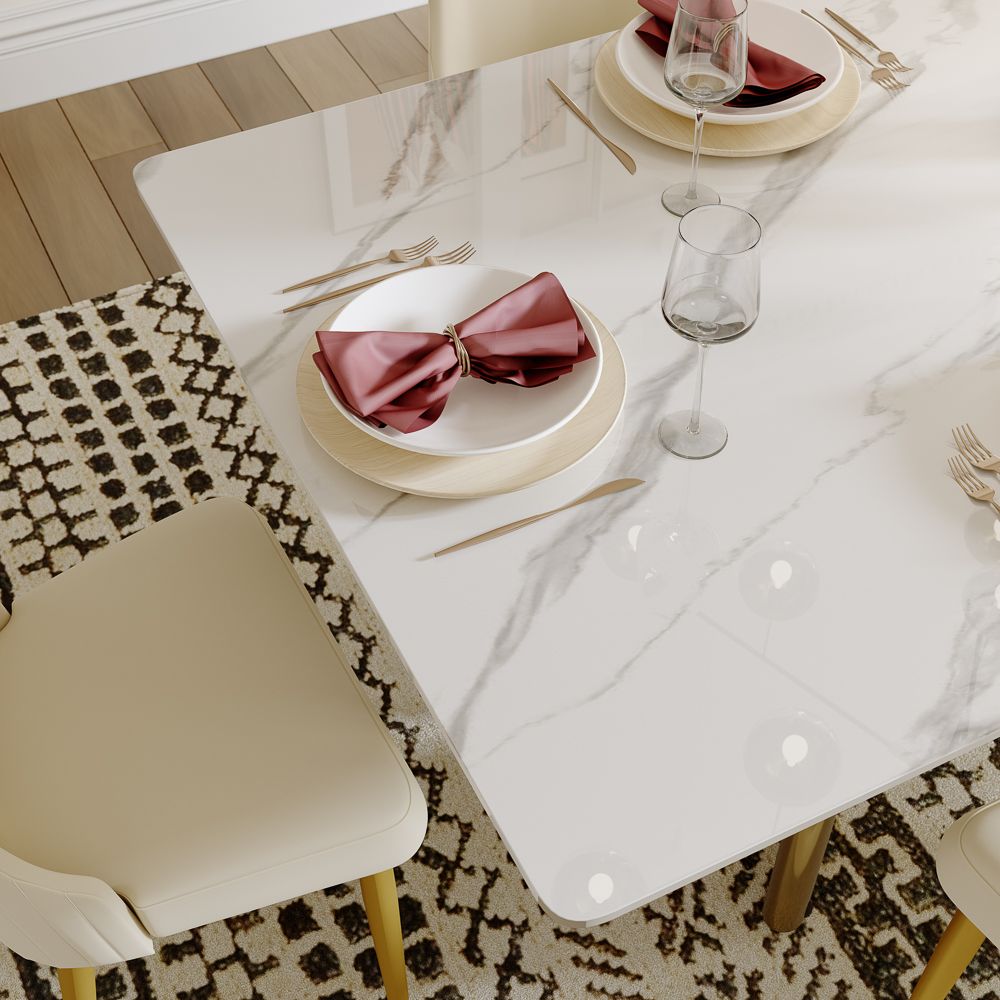 Living Spaces White Glossy Sintered Stone Dining Tables