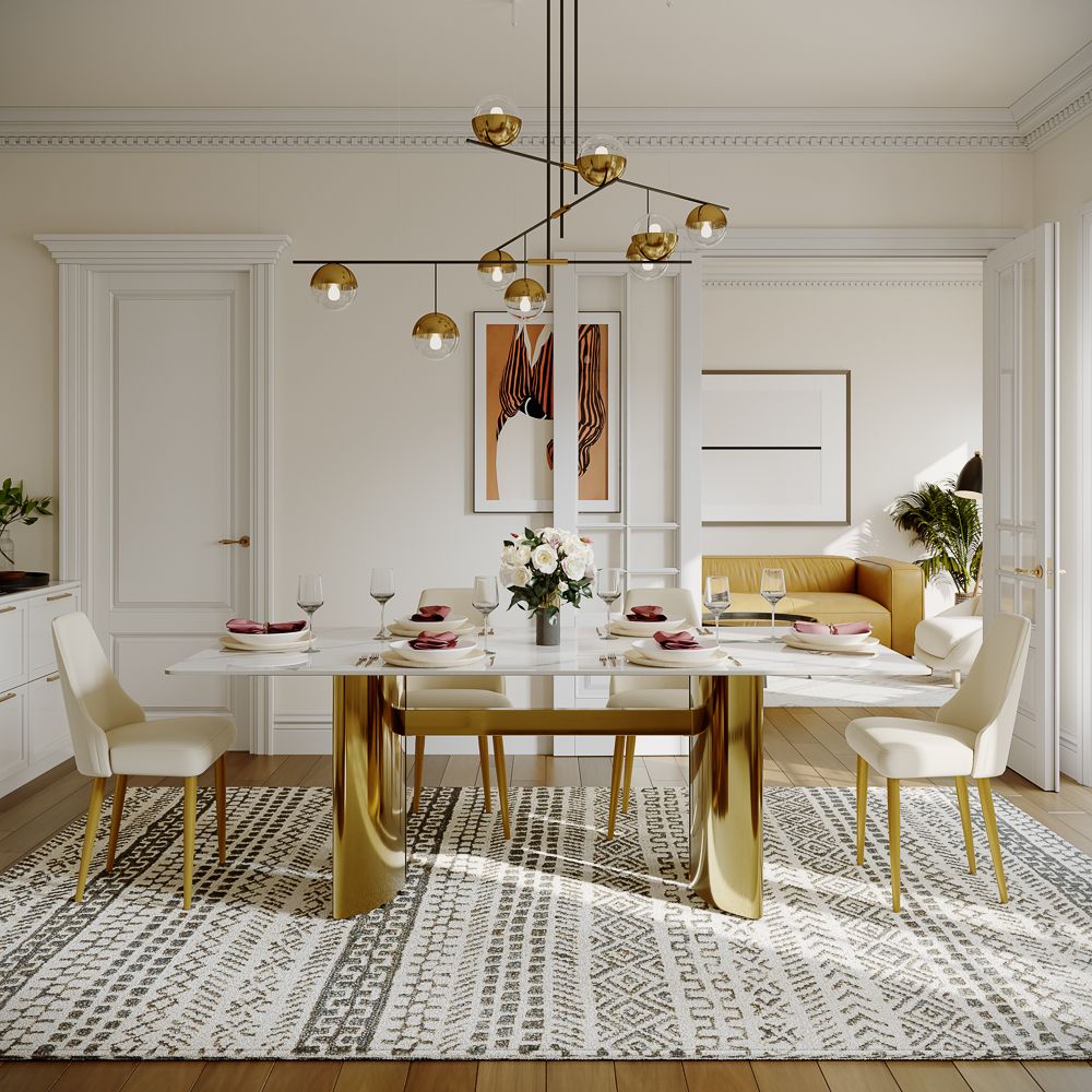 Stainless Steel White Glossy Sintered Stone Dining Tables