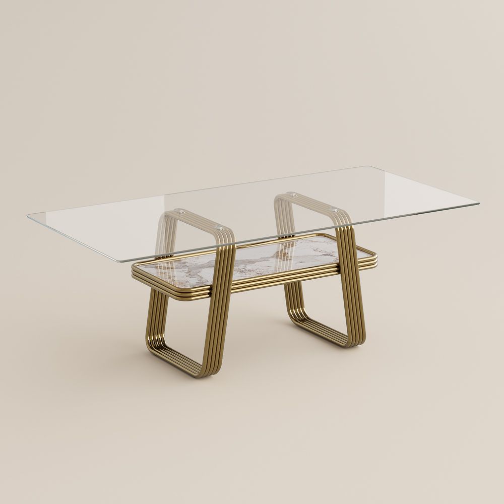 Stainless Steel Clear Tempered Glass Dining Tables
