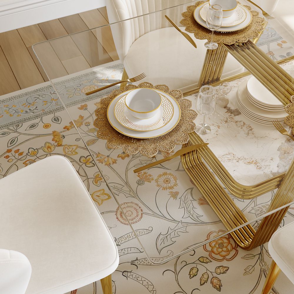 Kitchen Clear Tempered Glass Dining Tables