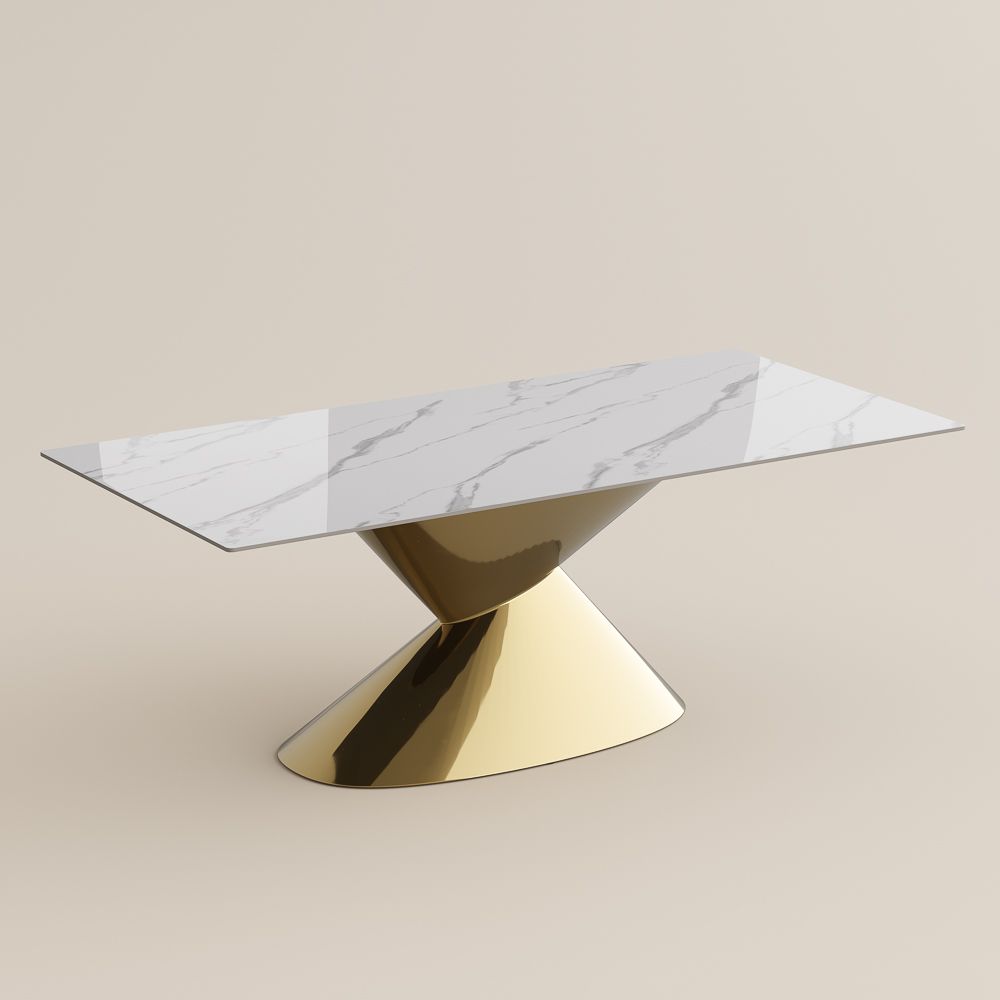 Gold White&Gold Sintered Stone & Stainless Steel Dining Tables