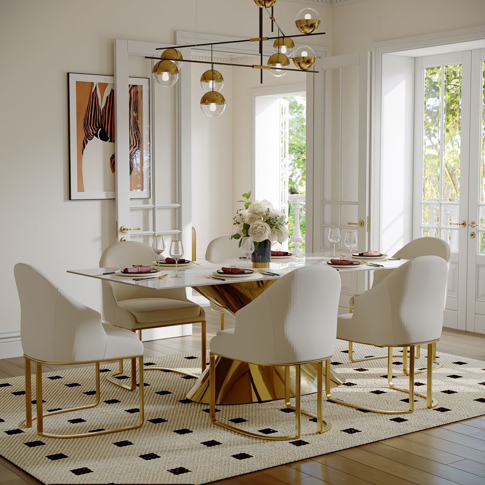 Partial Assembly Required White&Gold Sintered Stone & Stainless Steel Dining Tables