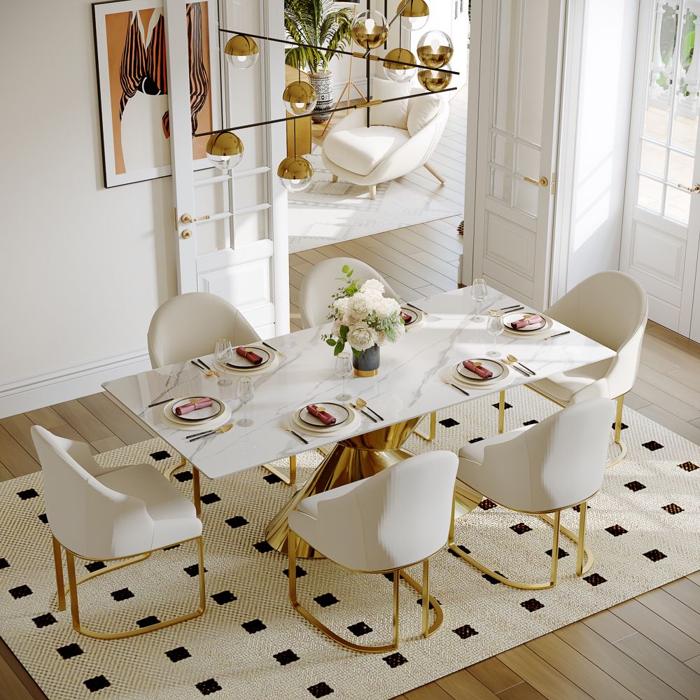 Stainless Steel White&Gold Sintered Stone & Stainless Steel Dining Tables