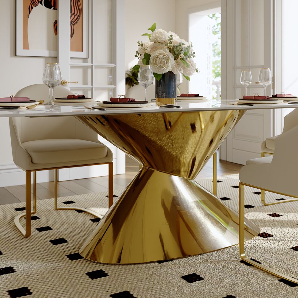 for 4 White&Gold Sintered Stone & Stainless Steel Dining Tables