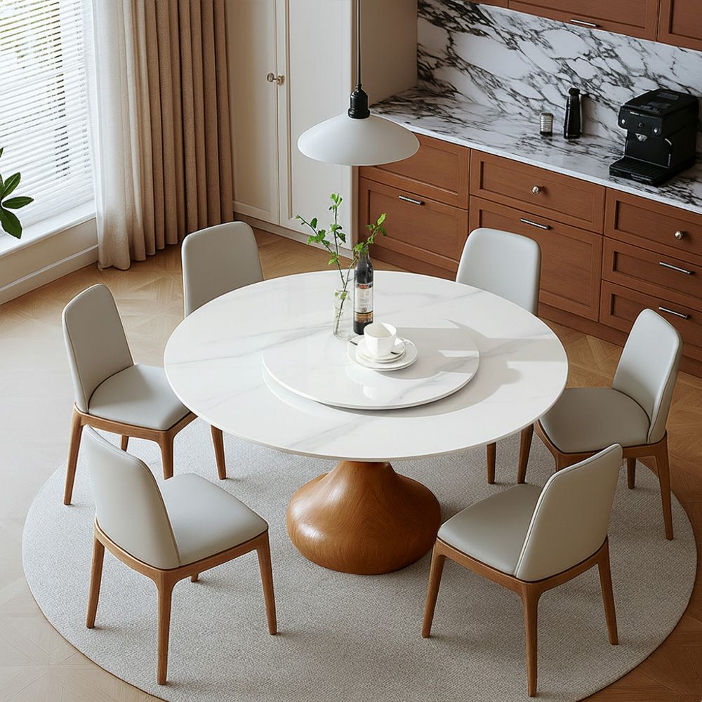 Wood Leg White & Walnut Sintered Stone & Plywood Dining Tables
