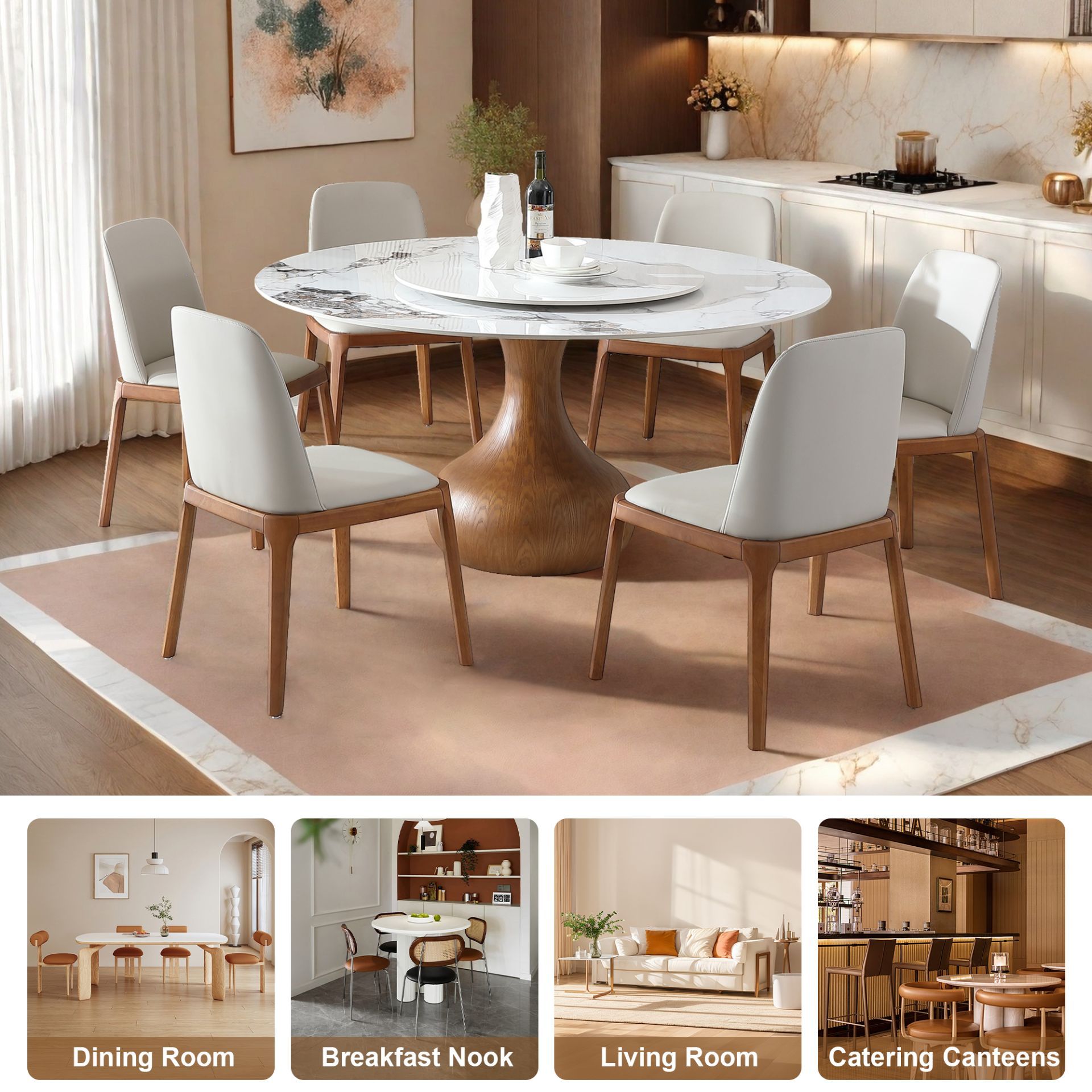 for 6 White & Walnut Sintered Stone & Plywood Dining Tables