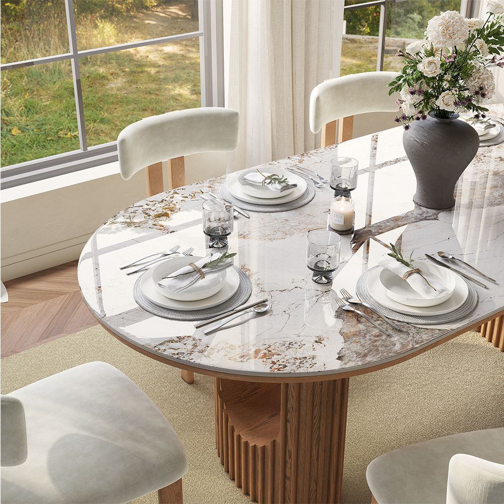 for 6 Pandora & Walnut Glossy Sintered Stone Dining Tables