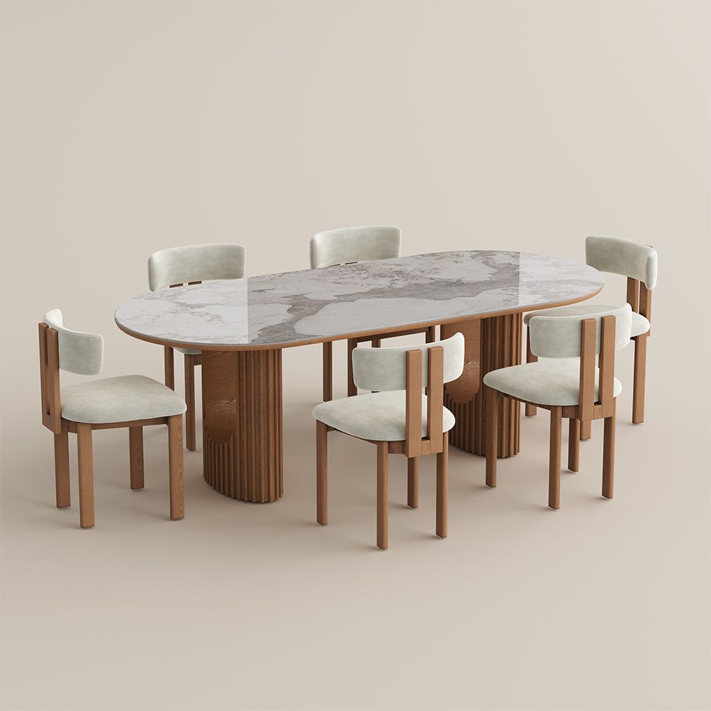 Solid Wood Pandora & Walnut Glossy Sintered Stone Dining Tables