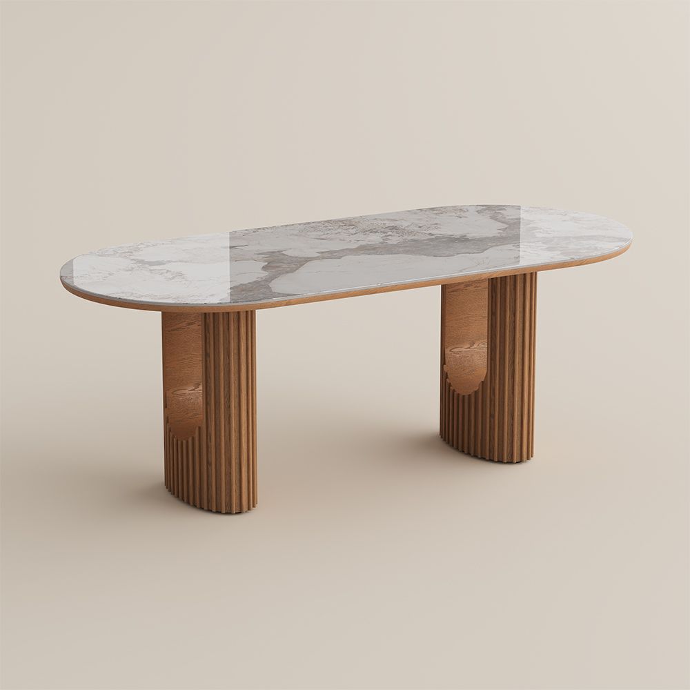 for 6 Pandora & Walnut Glossy Sintered Stone Dining Tables