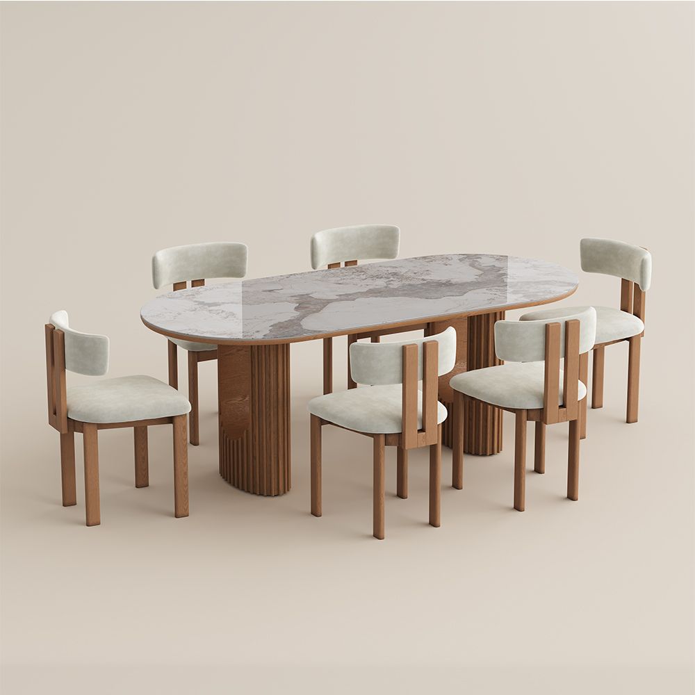 for 6 Pandora & Walnut Glossy Sintered Stone Dining Tables