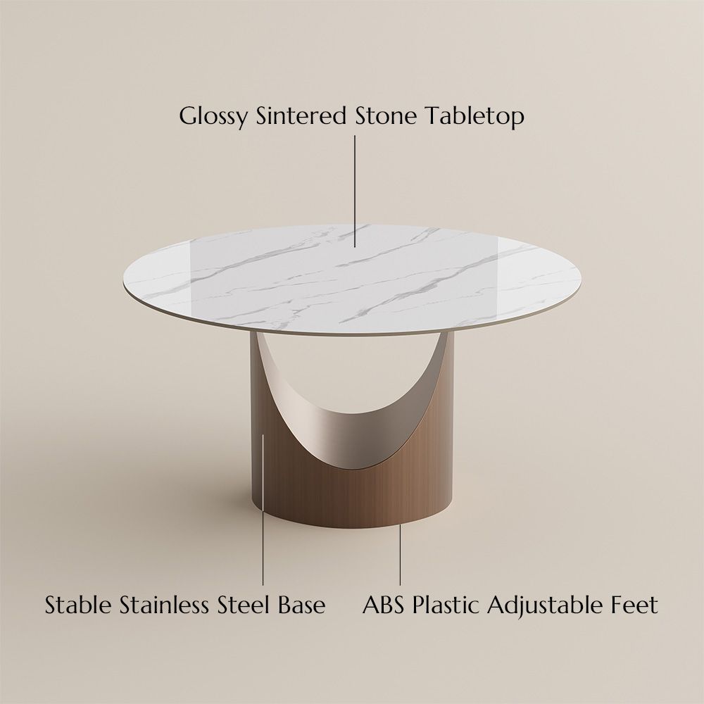 without Lazy Susan White Glossy Sintered Stone Dining Tables