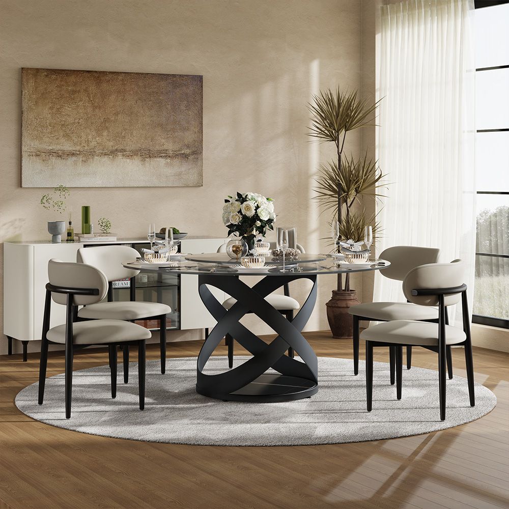 Partly Assemble Transparent Glass Tempered Glass Dining Room Set
