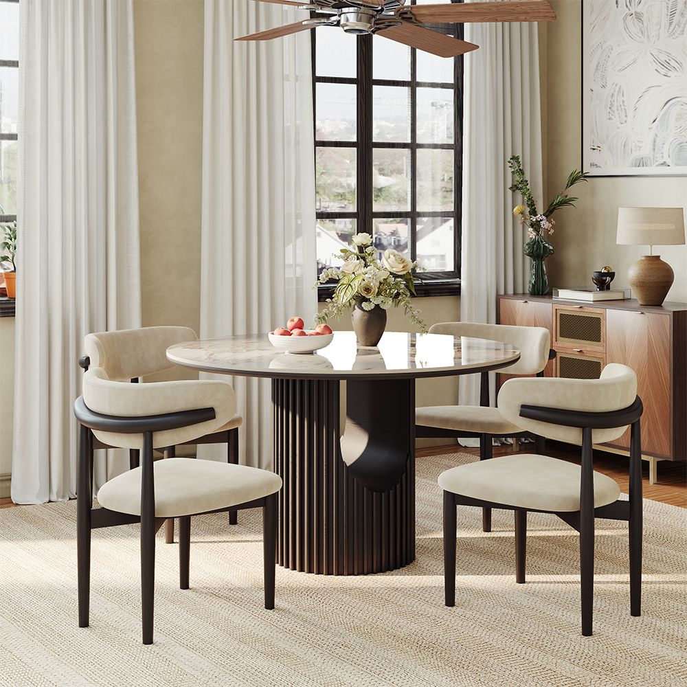 Mid Century Modern Pandora & Black Glossy Sintered Stone Dining Tables