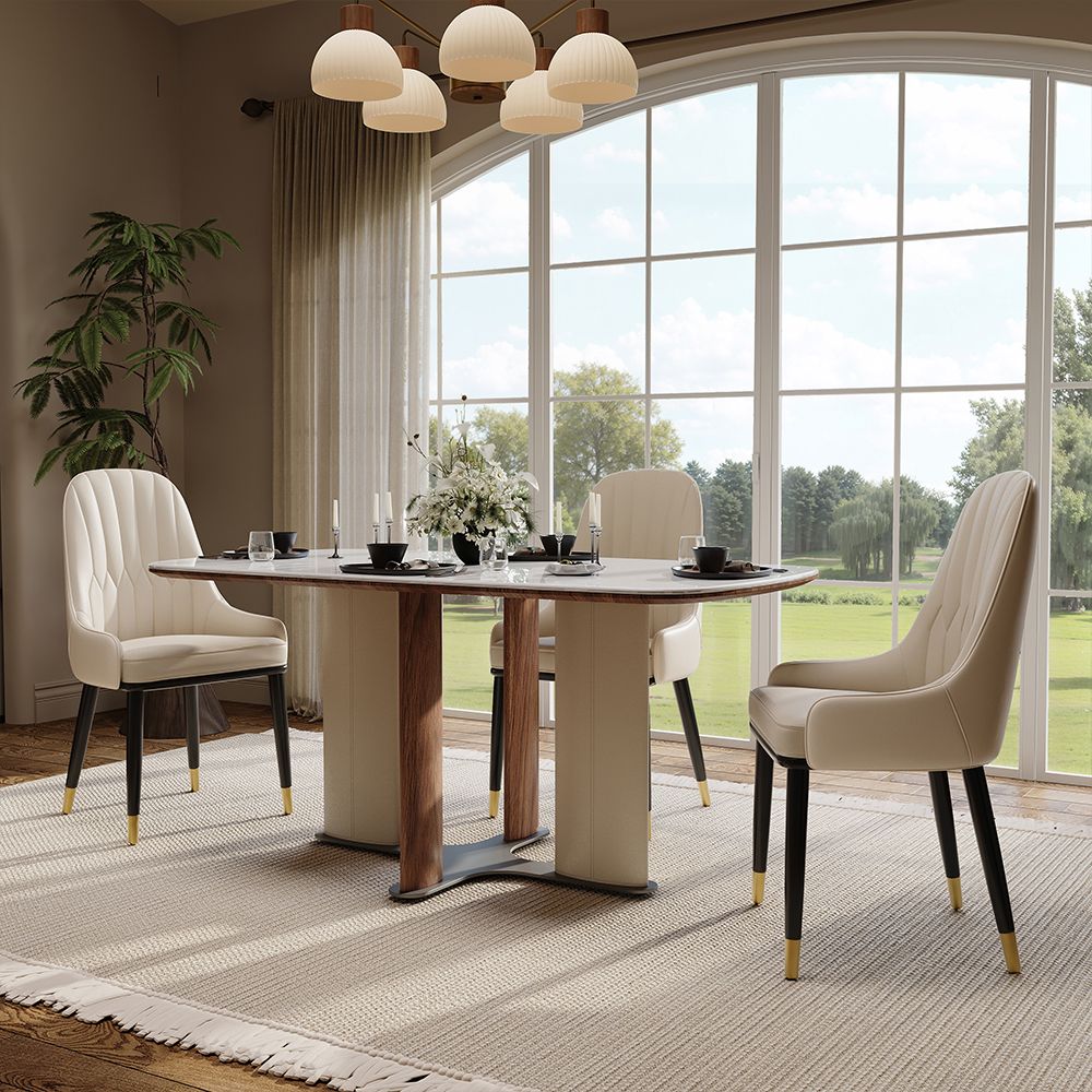 Seats 6 White Engineered Stone Dining Tables