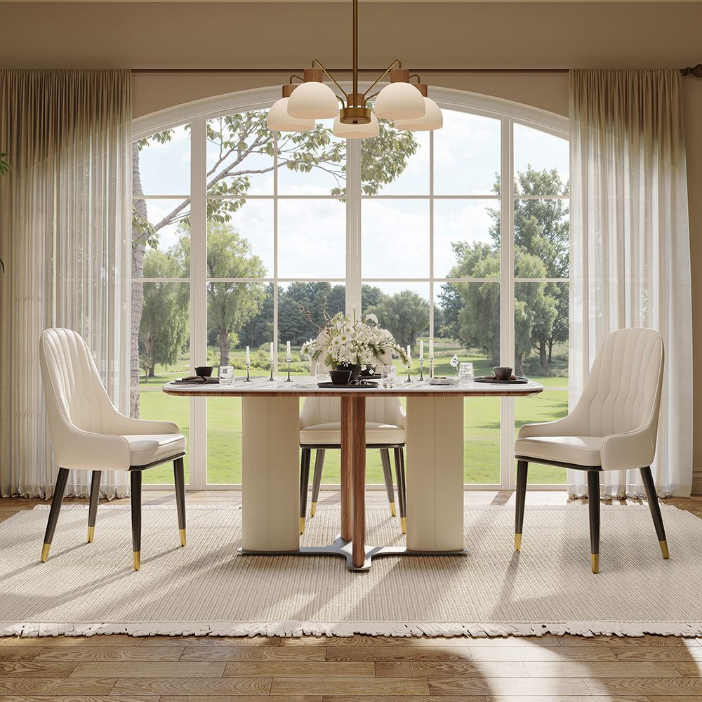 Walnut Color White Engineered Stone Dining Tables