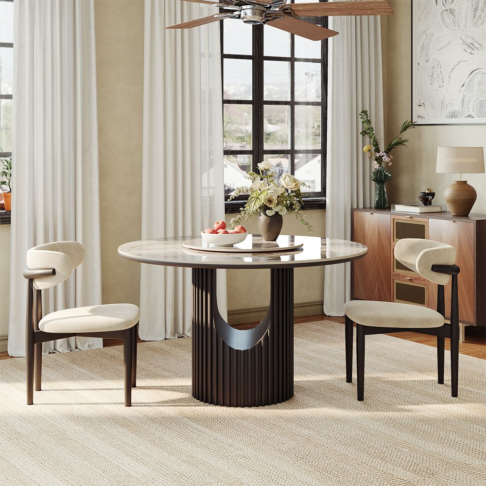 Solid Wood Pandora & Black Glossy Sintered Stone Dining Tables