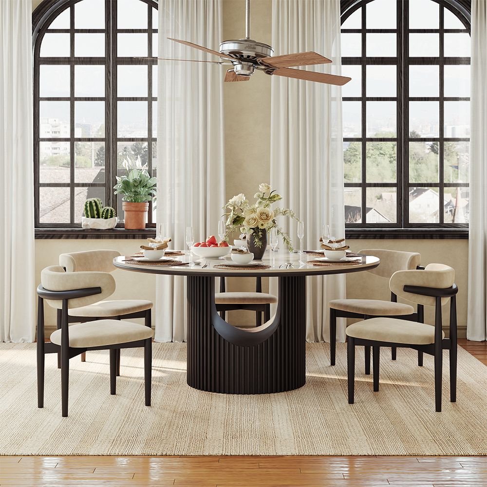 Round White & Black Glossy Sintered Stone Dining Tables