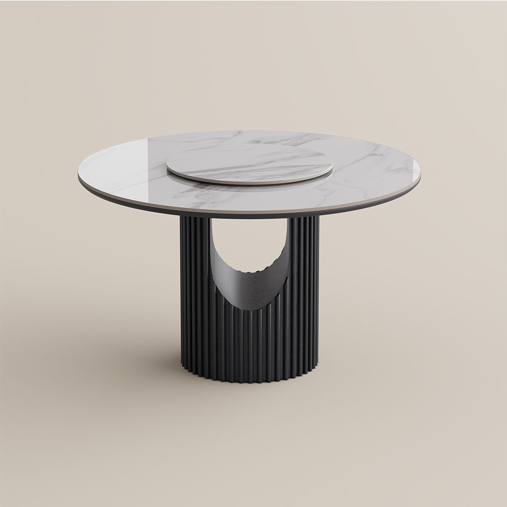 Solid Wood White & Black Glossy Sintered Stone Dining Tables