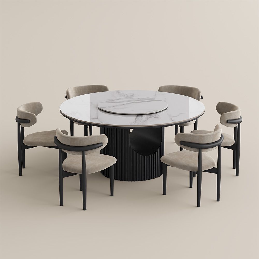 Kitchen White & Black Glossy Sintered Stone Dining Tables