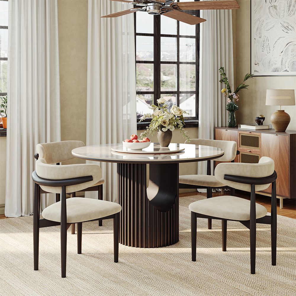 Modern White & Black Glossy Sintered Stone Dining Tables