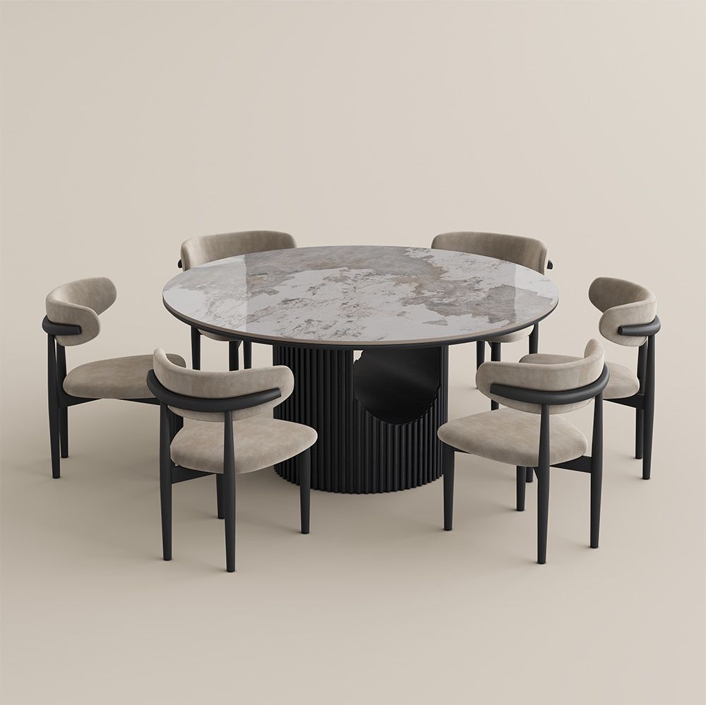 Solid Wood Pandora & Black Glossy Sintered Stone Dining Tables