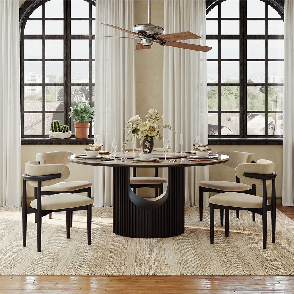 Solid Wood Pandora & Black Glossy Sintered Stone Dining Tables