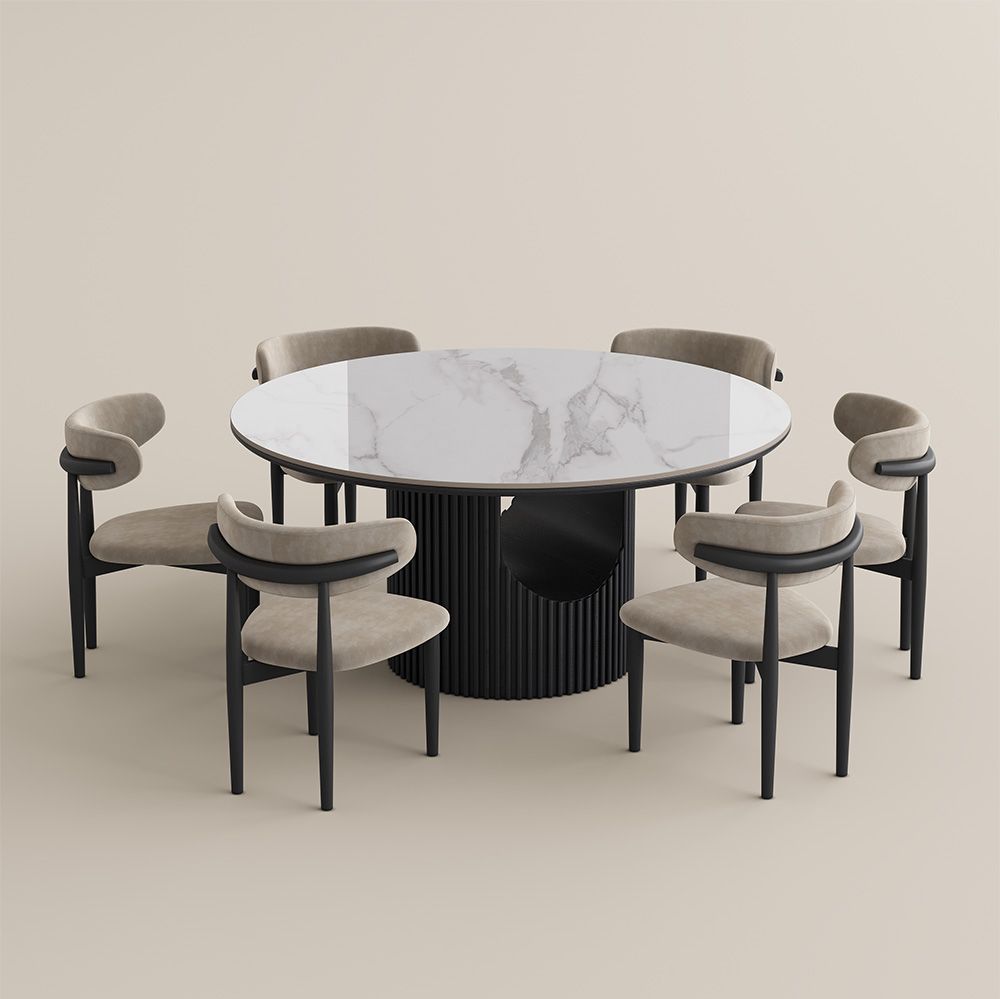 Glossy Sintered Stone White & Black Glossy Sintered Stone Dining Tables