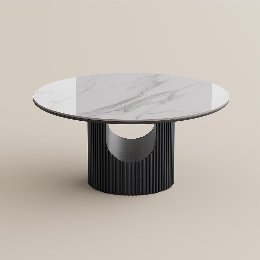 Solid Wood White & Black Glossy Sintered Stone Dining Tables