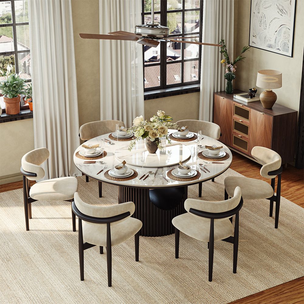 Solid Wood White & Black Glossy Sintered Stone Dining Tables