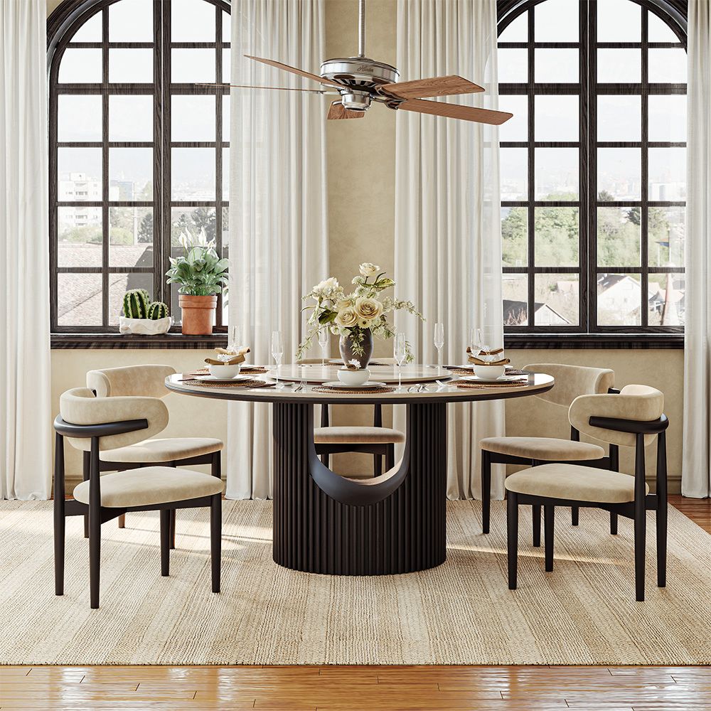 Seats 6 White & Black Glossy Sintered Stone Dining Tables