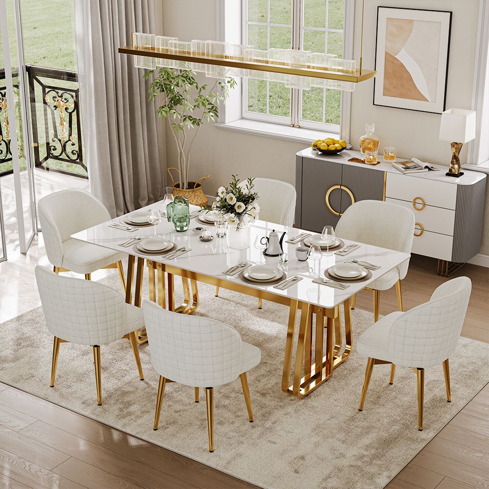 Stainless Steel White Glossy Sintered Stone Dining Tables