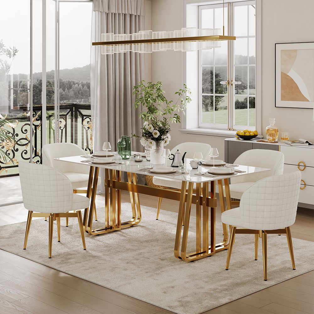 Living Spaces White Glossy Sintered Stone Dining Tables