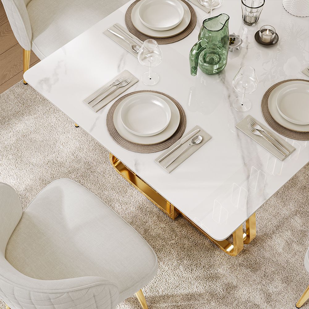Seats 6 White Glossy Sintered Stone Dining Tables