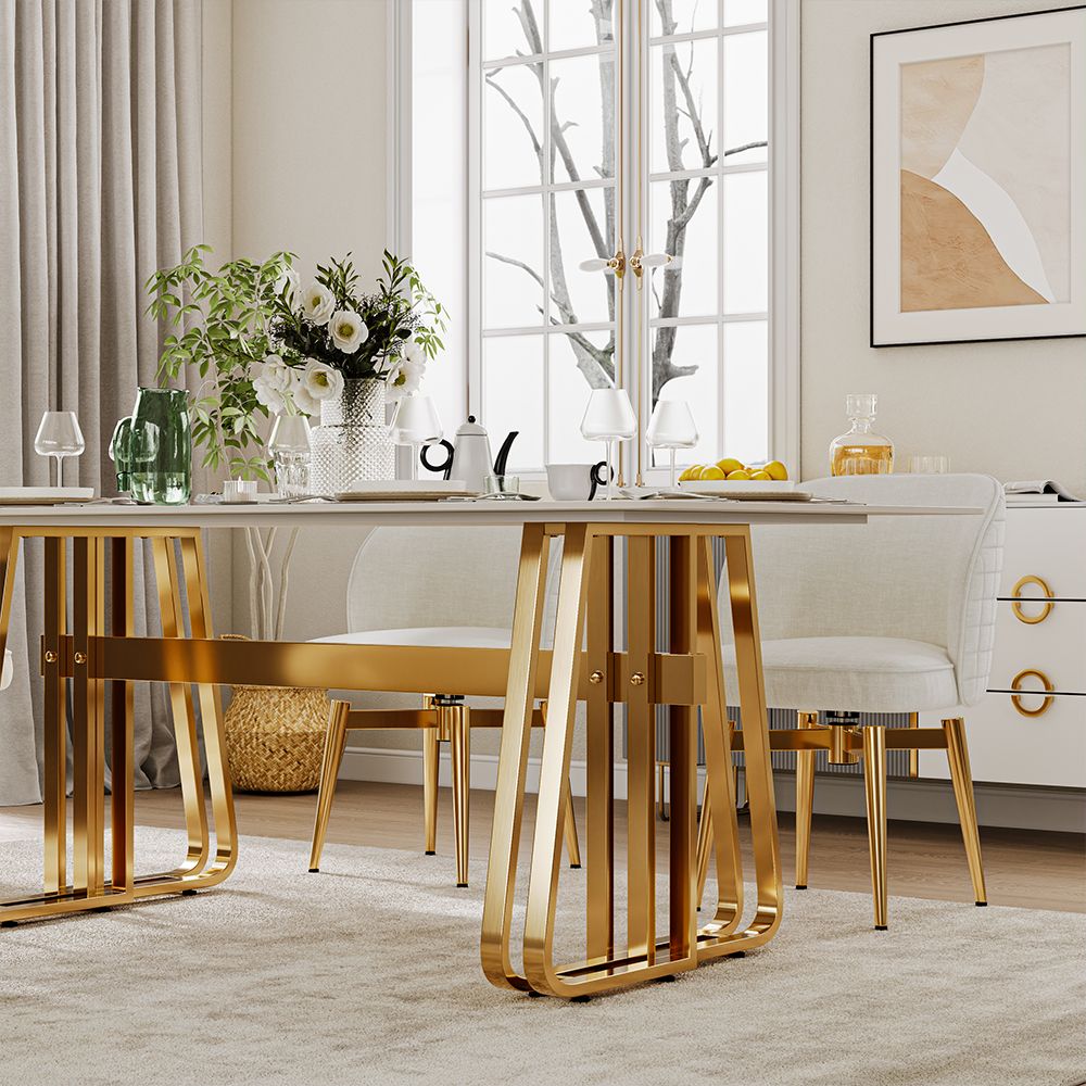 Seats 6 White Glossy Sintered Stone Dining Tables