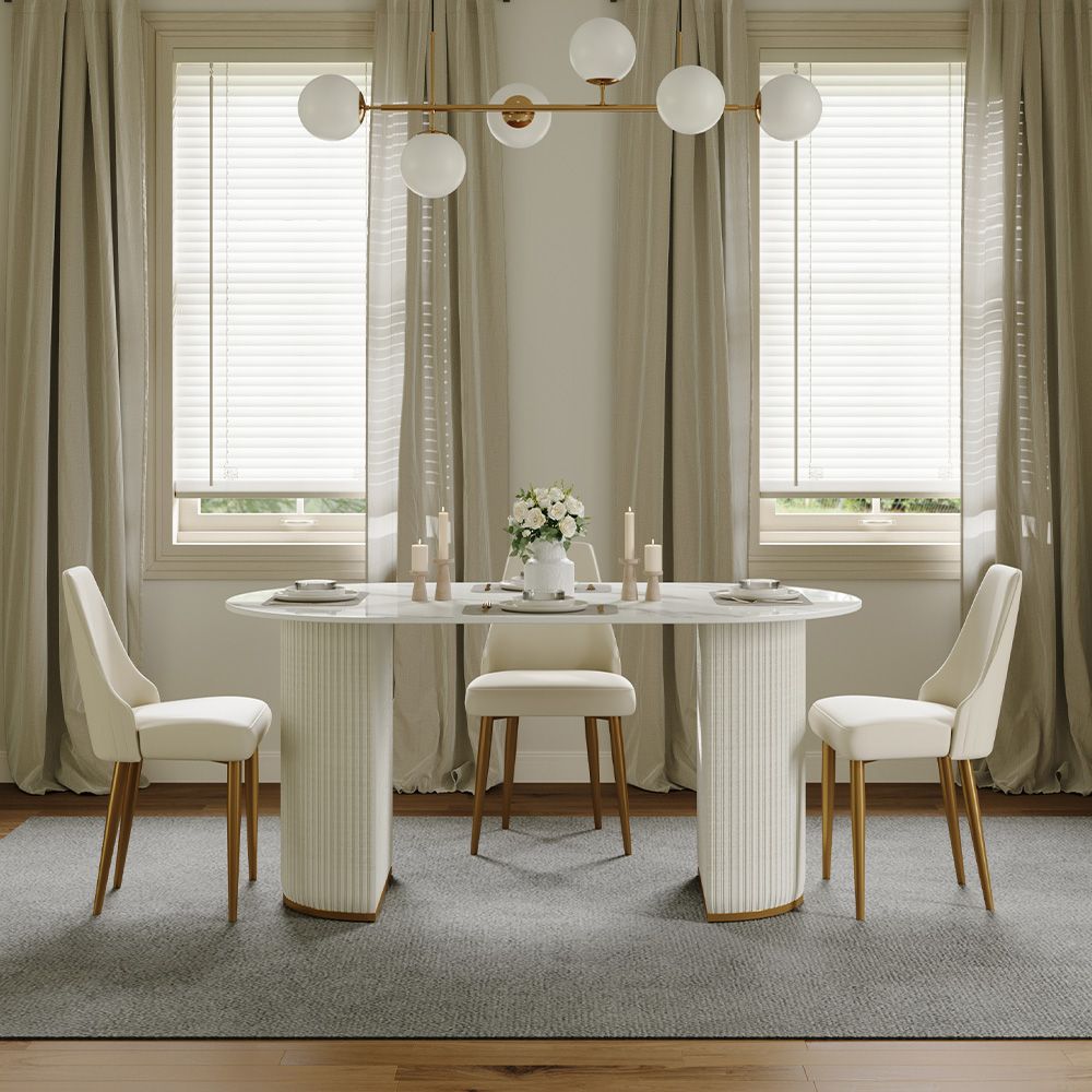 White White Glossy Sintered Stone Dining Tables