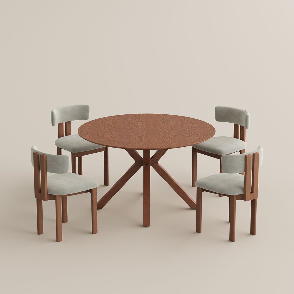 Seats 4 Walnut Color Plywood Dining Room Set