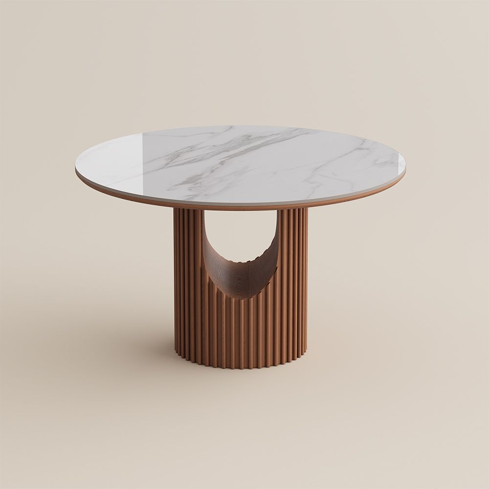 Wood White Glossy Sintered Stone Dining Tables