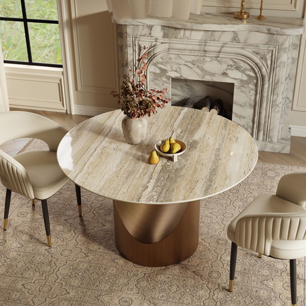Metal Base Yellow Natural Marble Dining Tables